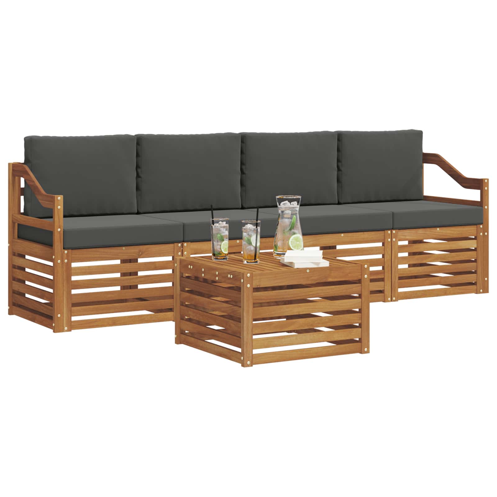 Set di divani da esterno con cuscino 5 pcs Naturale e Antracite | homemem39