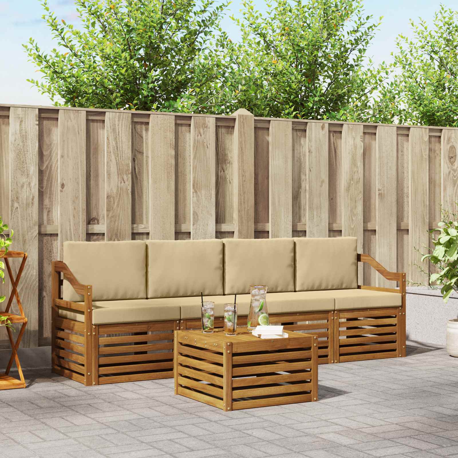 Set di divani da esterno con cuscino 5 pcs Naturale e Beige | homemem39