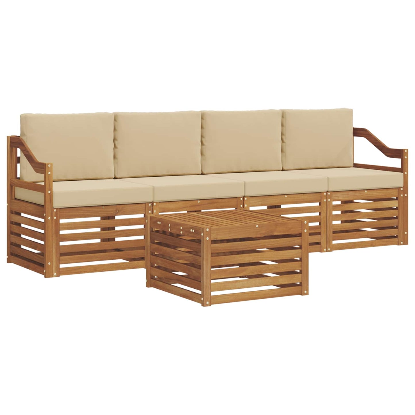 Set di divani da esterno con cuscino 5 pcs Naturale e Beige | homemem39