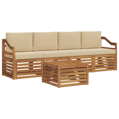 Set di divani da esterno con cuscino 5 pcs Naturale e Beige | homemem39