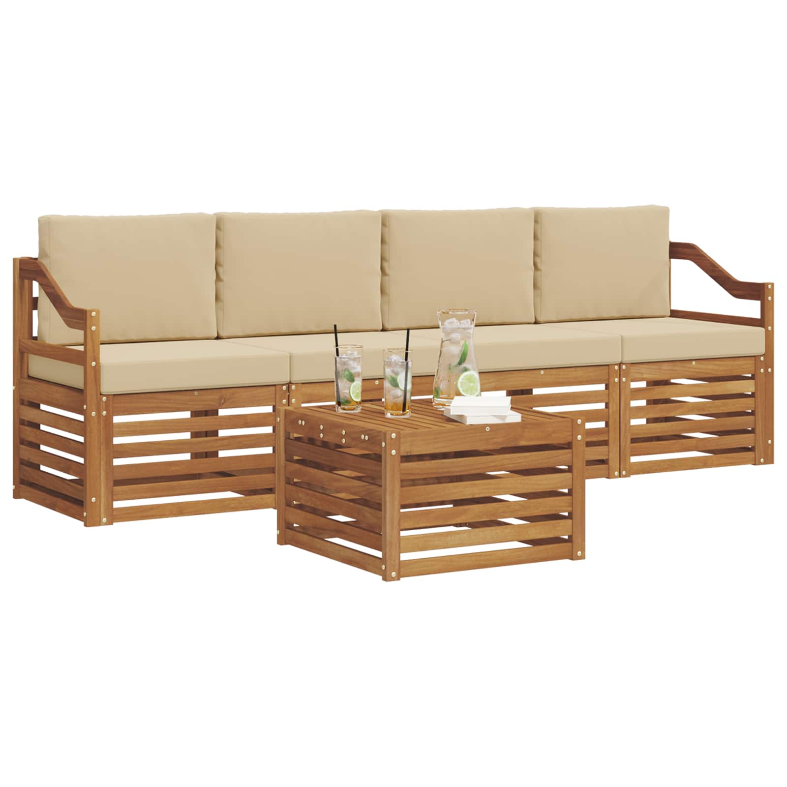 Set di divani da esterno con cuscino 5 pcs Naturale e Beige | homemem39