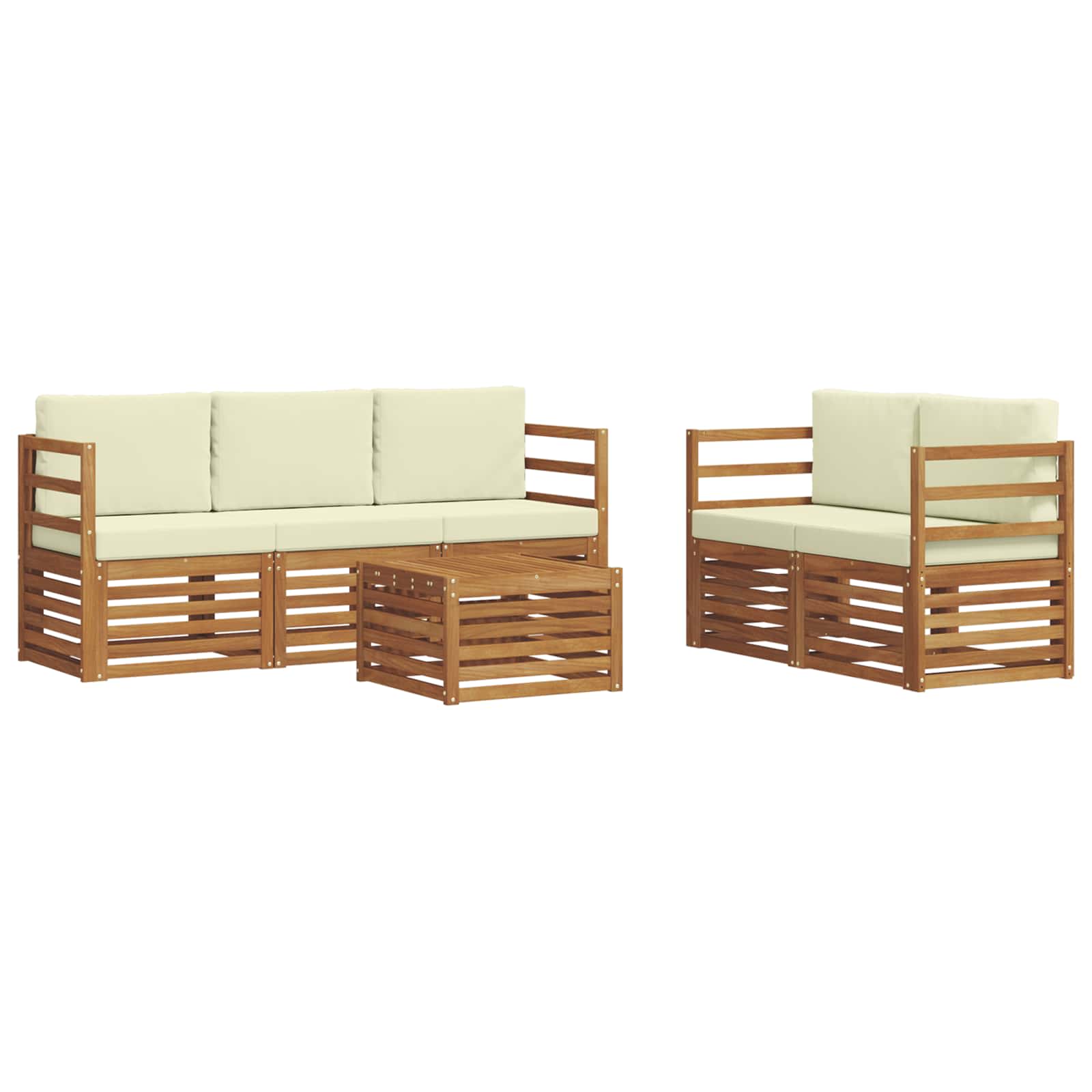 Set divani 6 pcs Naturale e Crema Legno di Acacia Massello | homemem39