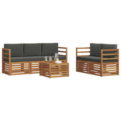 Set divani 6 pcs Naturale e Antracite Legno di Acacia Massello
