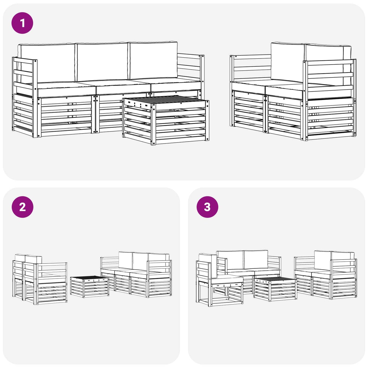 Set divani 6 pcs Naturale e Antracite Legno di Acacia Massello