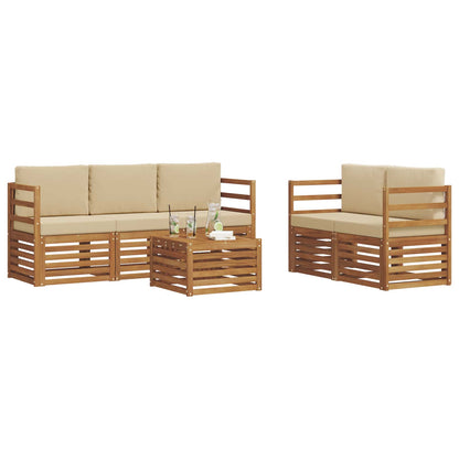 Set divani 6 pcs Naturale e Beige Legno di Acacia Massello | homemem39