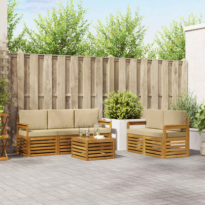 Set divani 6 pcs Naturale e Beige Legno di Acacia Massello | homemem39