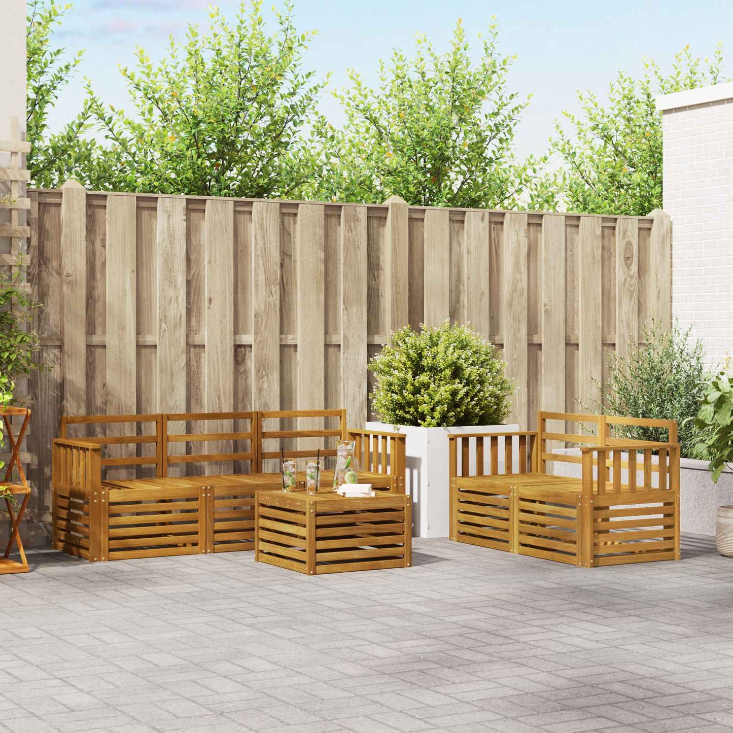 Set divani 6 pcs Naturale Legno di Acacia Massello | homemem39