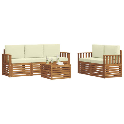 Set divani 6 pcs Naturale e Crema Legno di Acacia Massello | homemem39