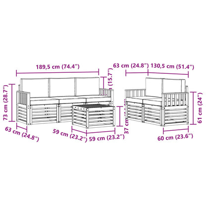 Set divani 6 pcs Naturale e Antracite Legno di Acacia Massello