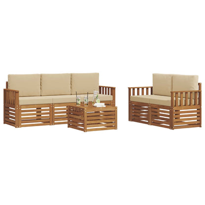 Set divani 6 pcs Naturale e Beige Legno di Acacia Massello | homemem39
