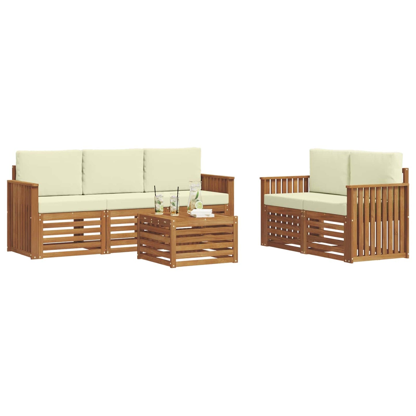 Set di divani da esterno 6 pz Naturale e Crema