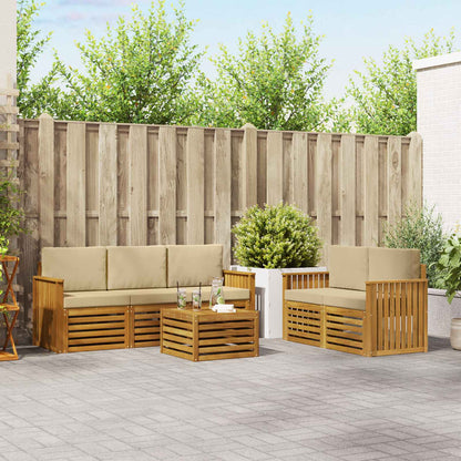 Set divani 6 pcs Naturale e Beige Legno di Acacia Massello