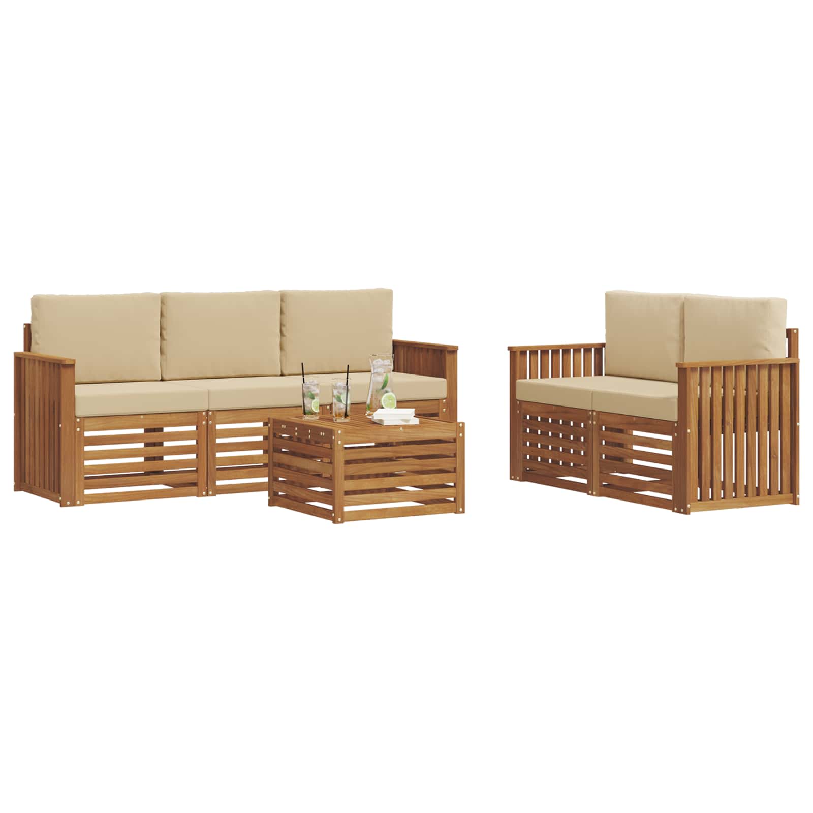 Set divani 6 pcs Naturale e Beige Legno di Acacia Massello | homemem39