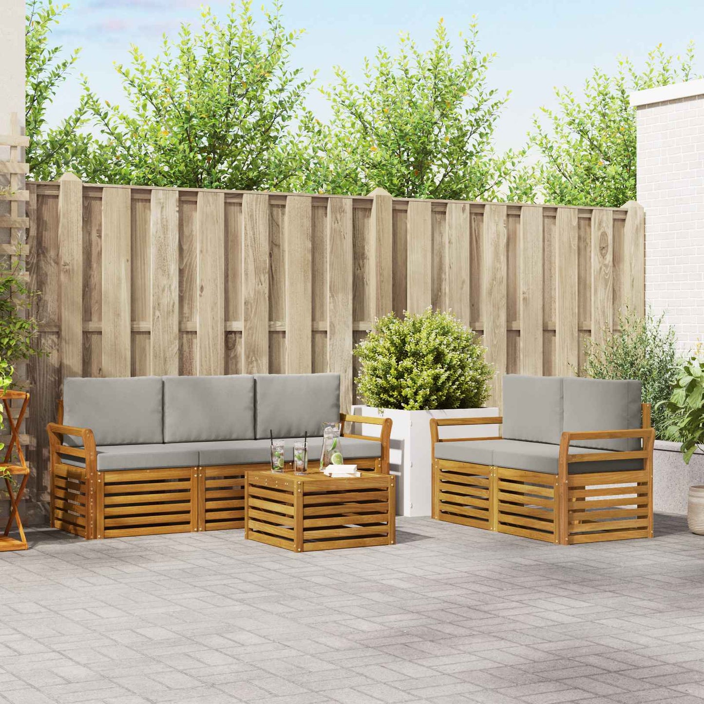 Set di divani da esterno 6 pz Naturale e Grigio Chiaro