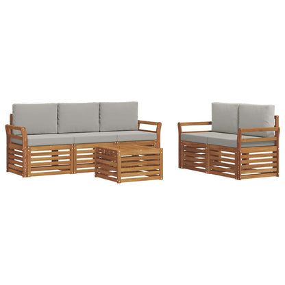 Set di divani da esterno 6 pz Naturale e Grigio Chiaro