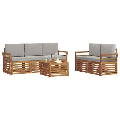 Set di divani da esterno 6 pz Naturale e Grigio Chiaro