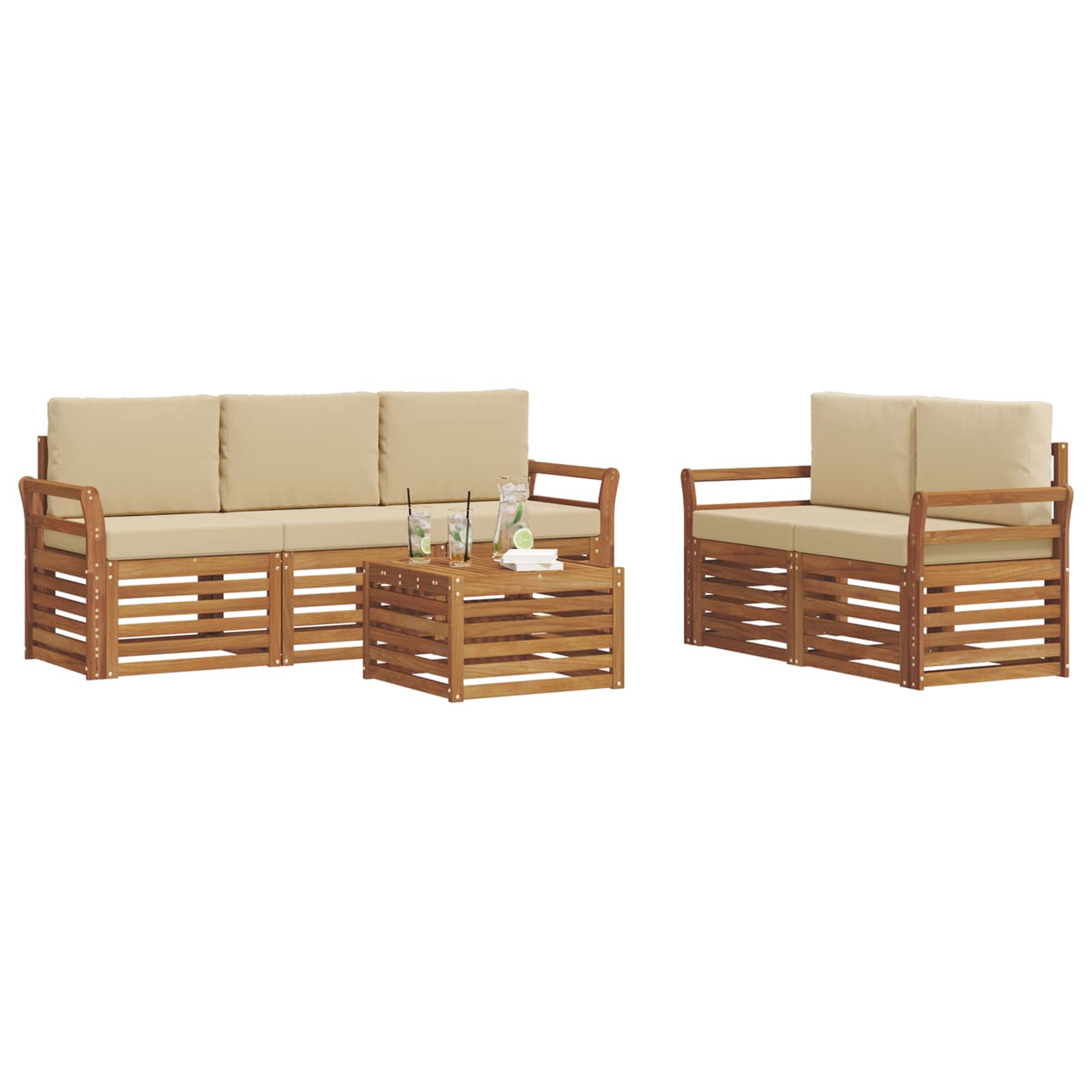 Set divani 6 pcs Naturale e Beige Legno di Acacia Massello | homemem39