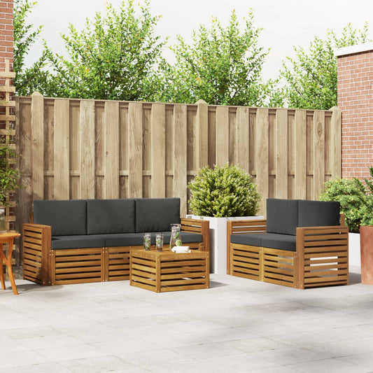 Set divani 6 pcs Naturale e Antracite Legno di Acacia Massello | homemem39