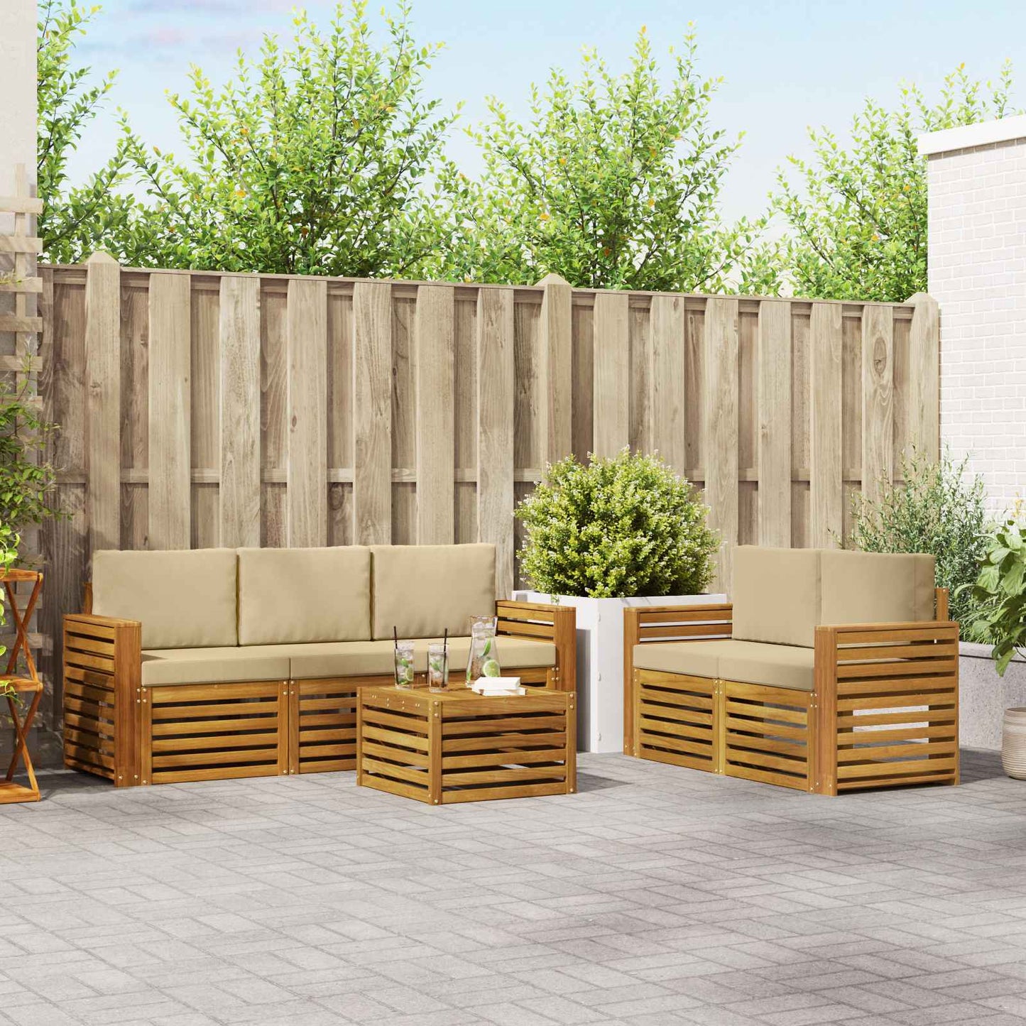 Set divani 6 pcs Naturale e Beige Legno di Acacia Massello | homemem39