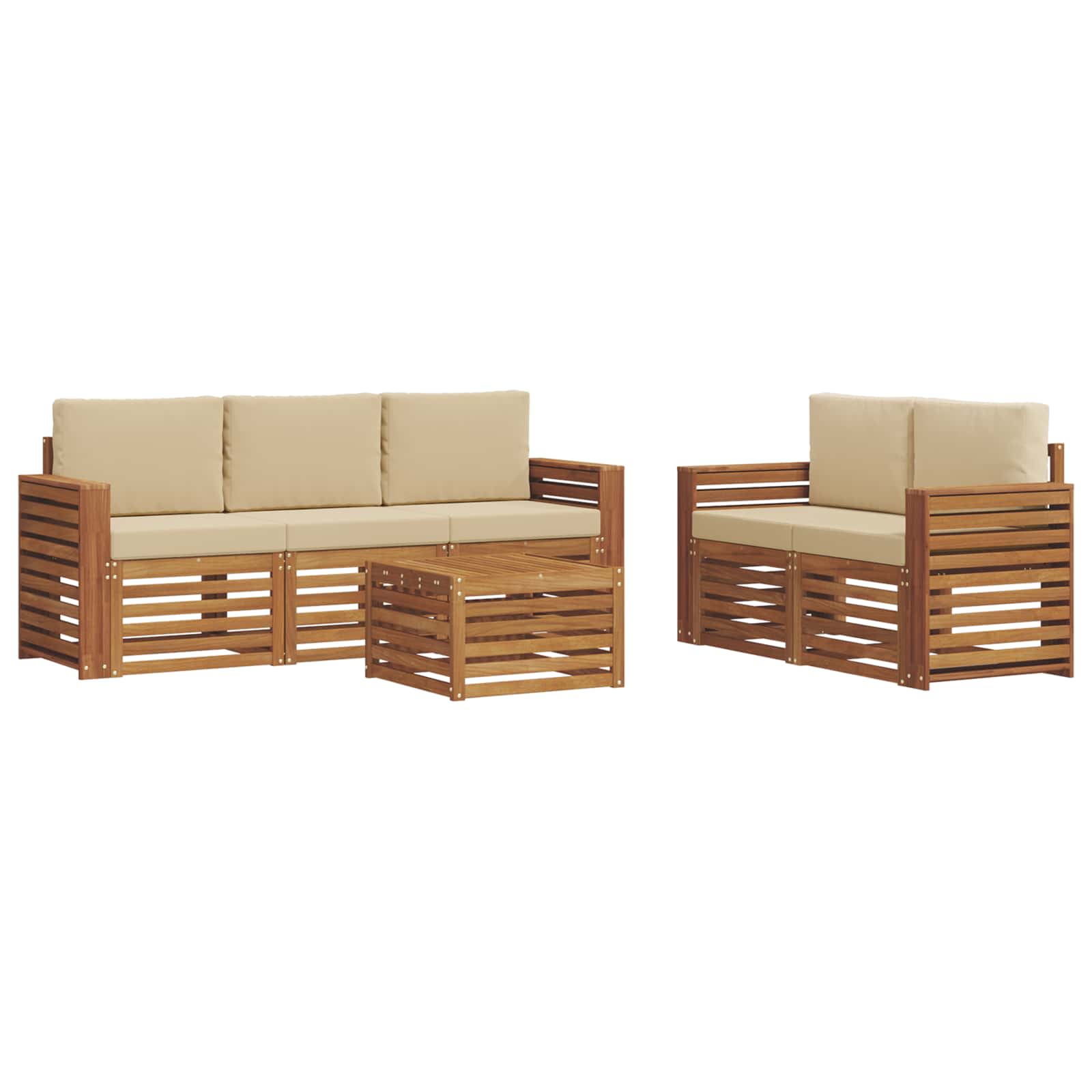 Set divani 6 pcs Naturale e Beige Legno di Acacia Massello | homemem39