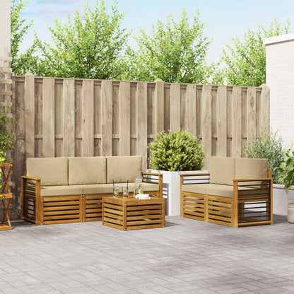 Set divani 6 pcs Naturale e Beige Legno di Acacia Massello