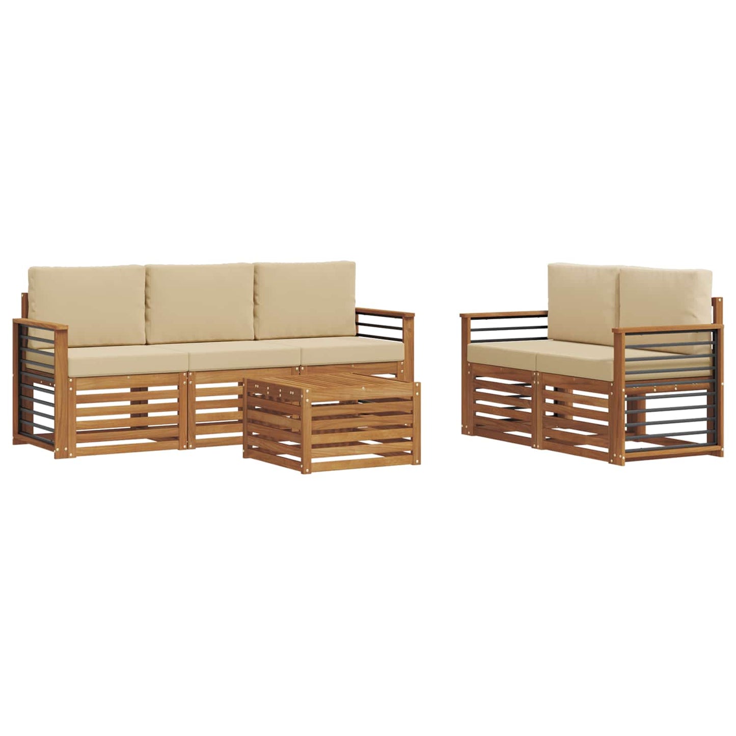 Set divani 6 pcs Naturale e Beige Legno di Acacia Massello | homemem39
