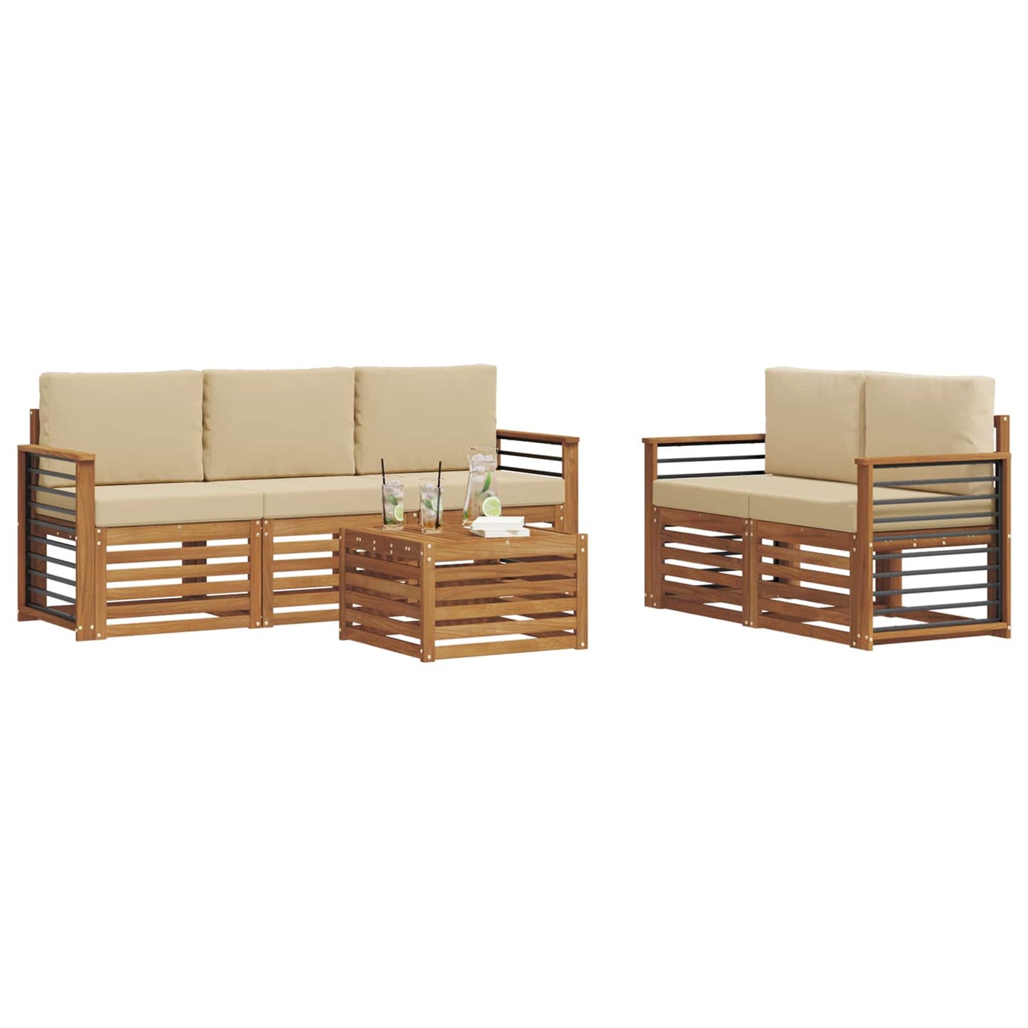 Set di divani da esterno 6 pz Naturale e Beige