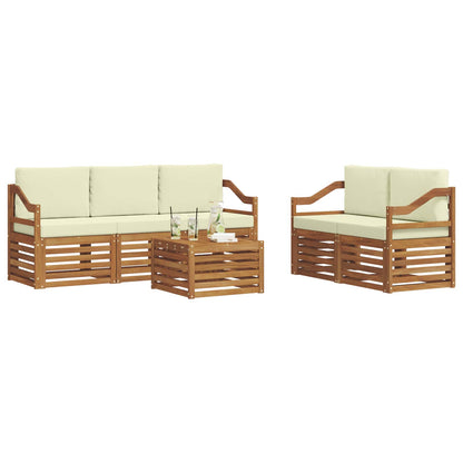 Set divani 6 pcs Naturale e Crema Legno di Acacia Massello