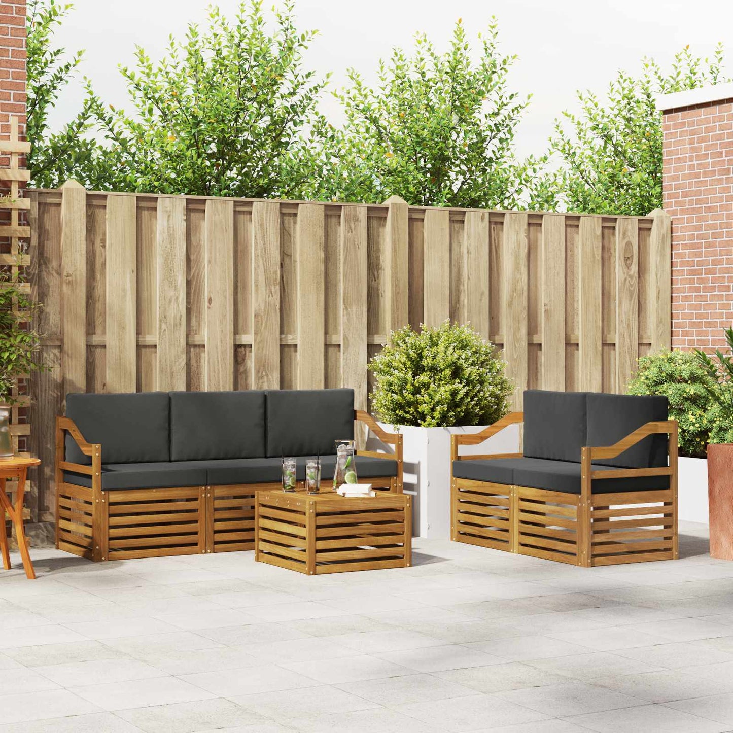 Set divani 6 pcs Naturale e Antracite Legno di Acacia Massello