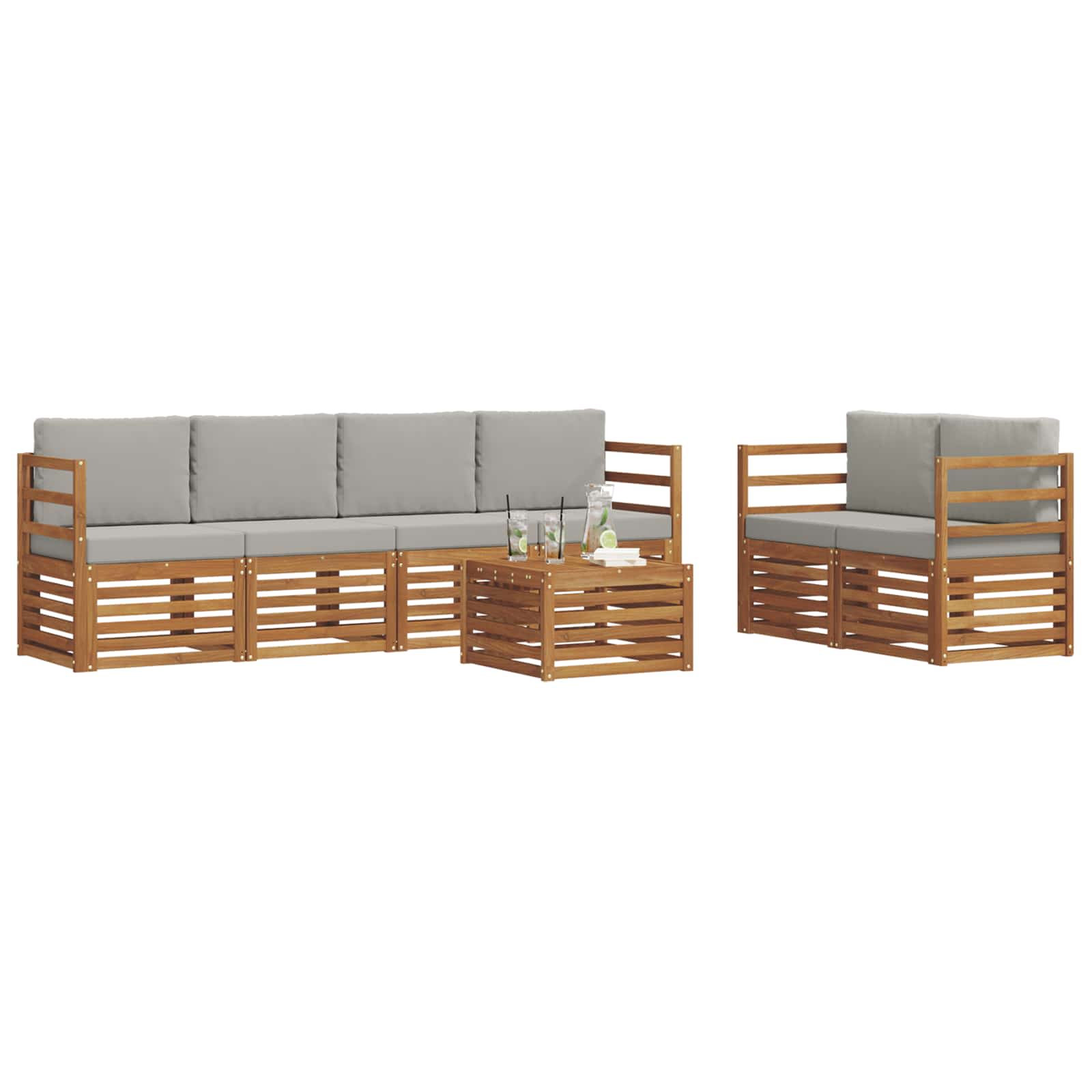 Set di divani da esterno 7 pcs Grigio Naturale e Chiaro | homemem39