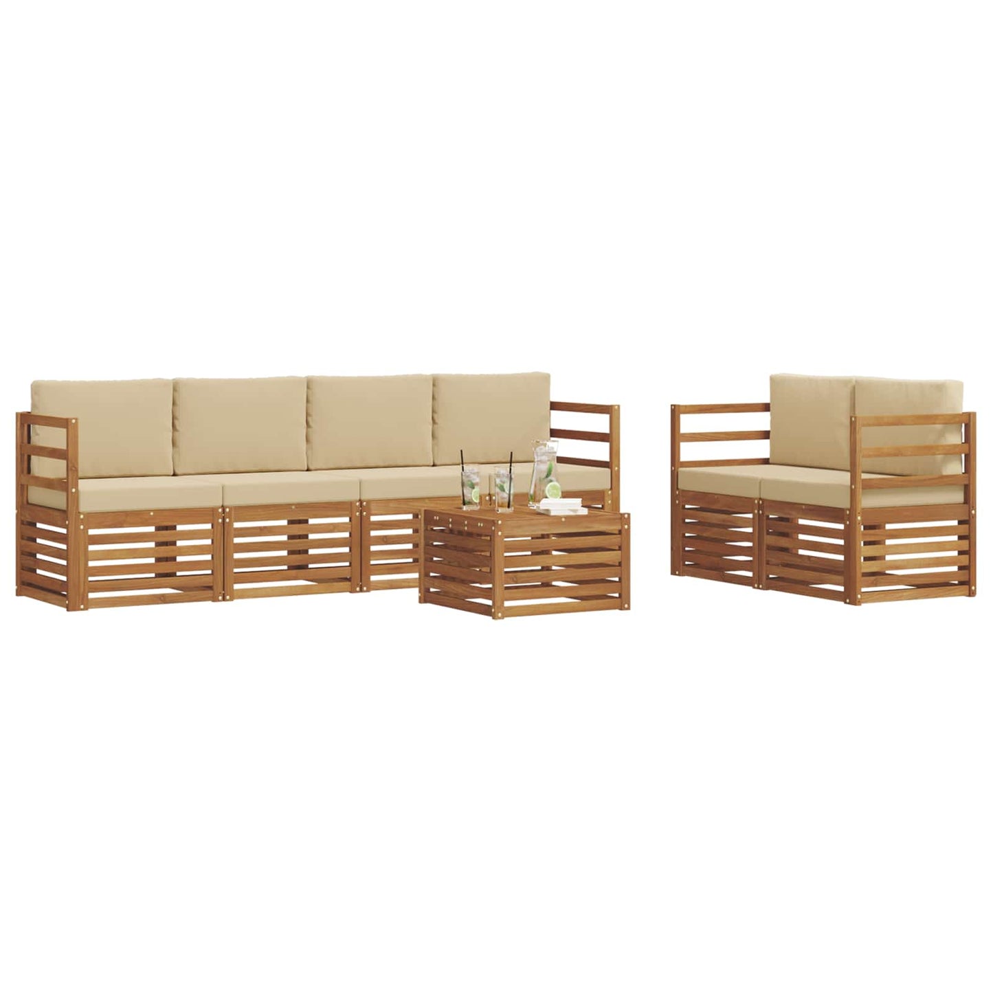 Set di divani da esterno con cuscino 7 pcs Naturale e Beige | homemem39