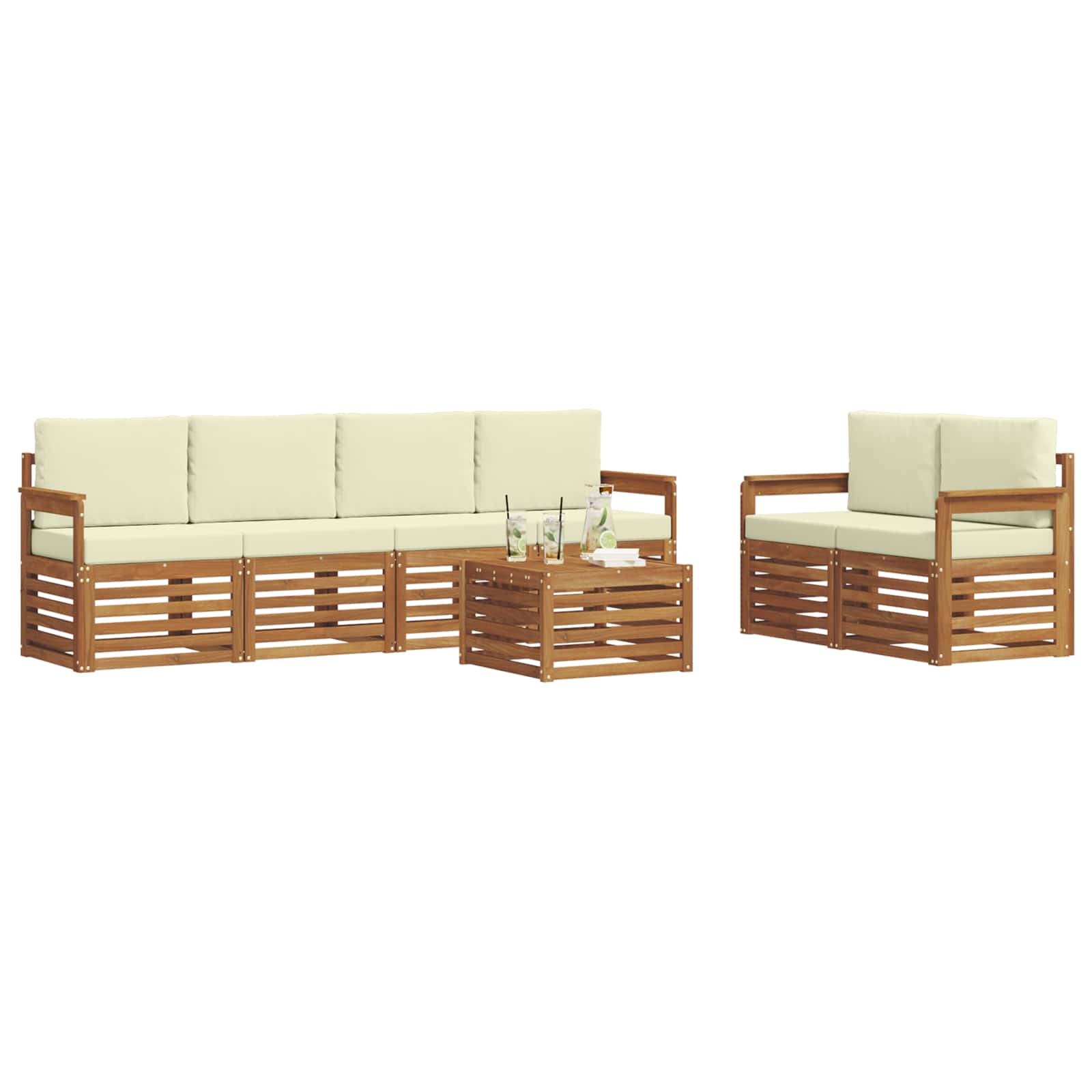 Set di divani da esterno con cuscino 7 pcs Naturale e Crema | homemem39