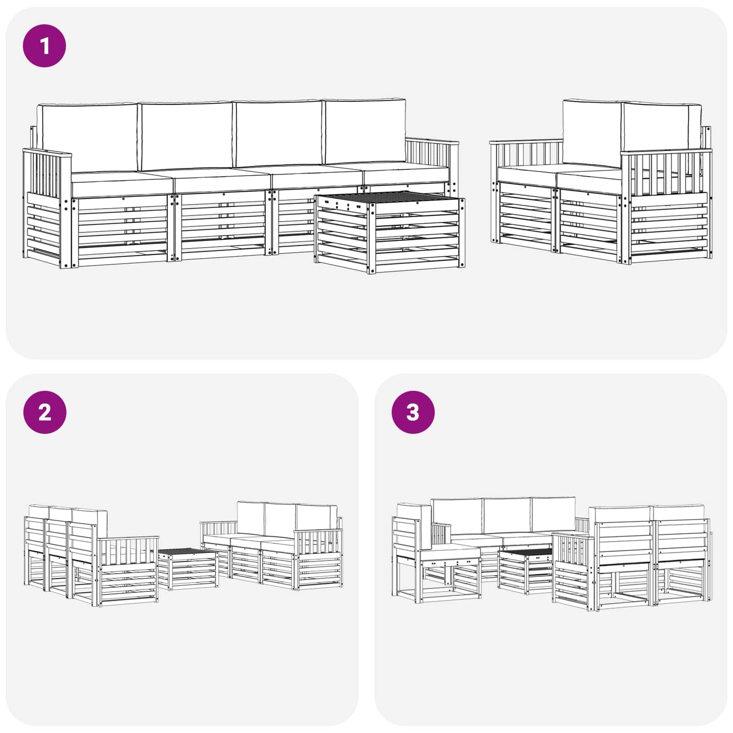 Set di divani da esterno 7 pcs Grigio Naturale e Chiaro | homemem39