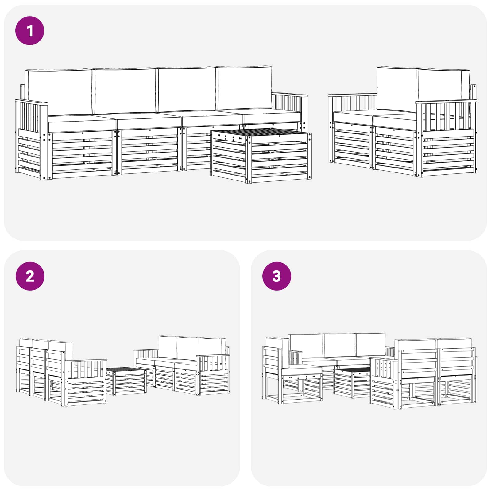 Set di divani da esterno 7 pcs Grigio Naturale e Chiaro | homemem39
