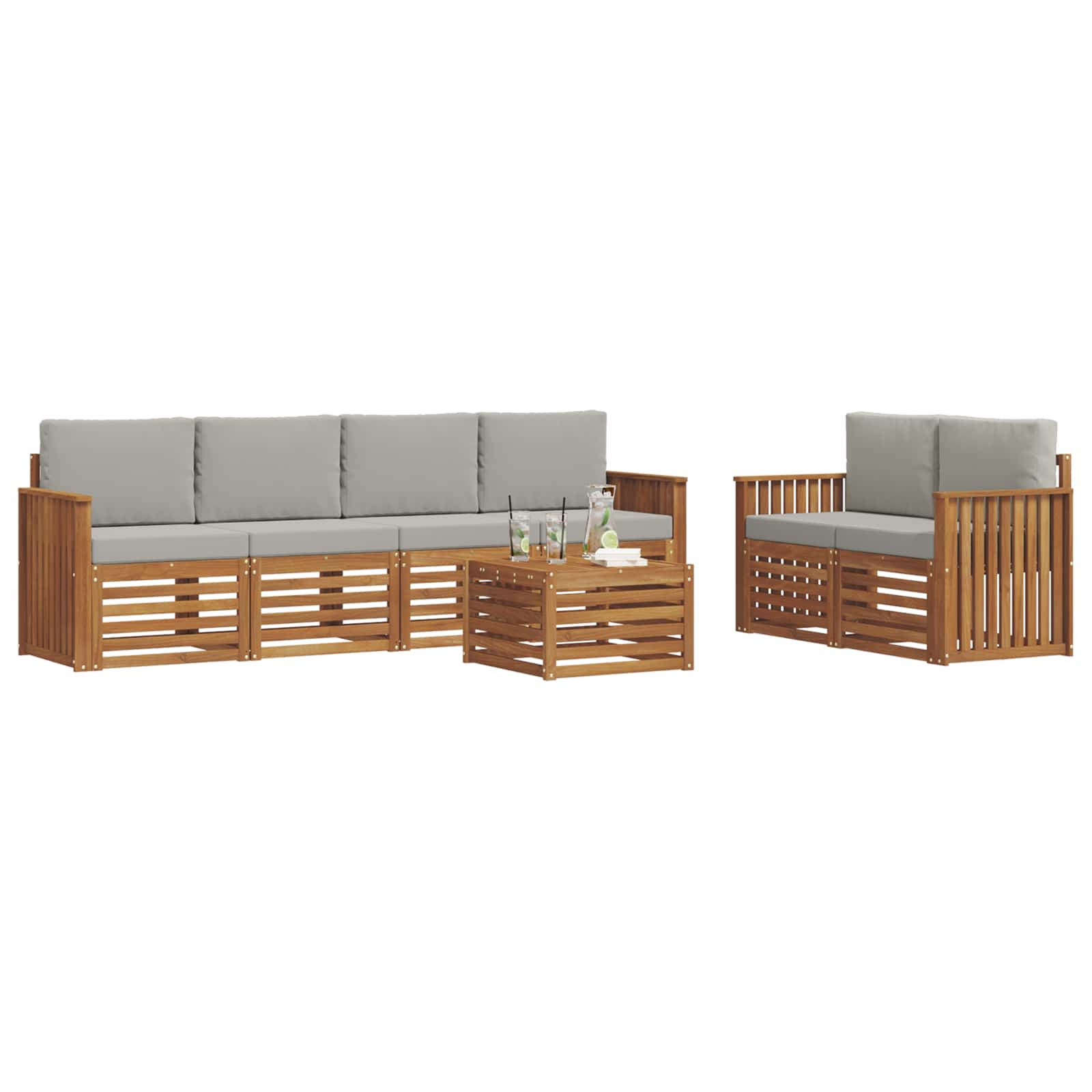 Set di divani da esterno 7 pcs Grigio Naturale e Chiaro | homemem39