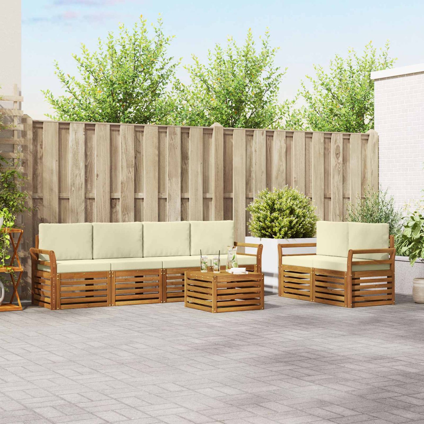 Set di divani da esterno con cuscino 7 pcs Naturale e Crema