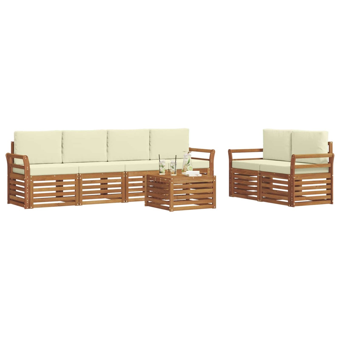 Set di divani da esterno con cuscino 7 pcs Naturale e Crema | homemem39