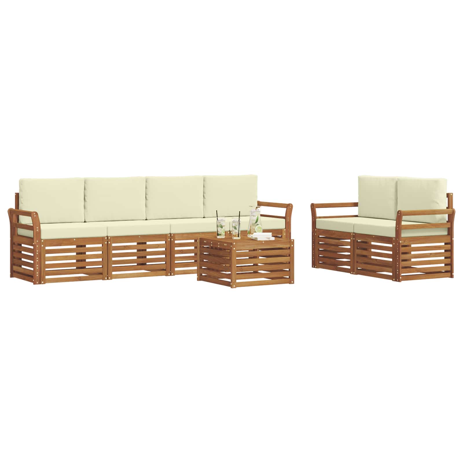 Set di divani da esterno con cuscino 7 pcs Naturale e Crema | homemem39