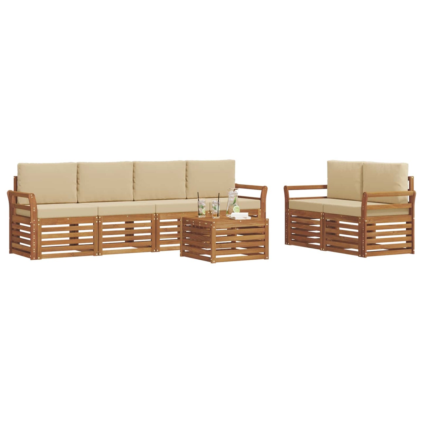 Set di divani da esterno con cuscino 7 pcs Naturale e Beige | homemem39
