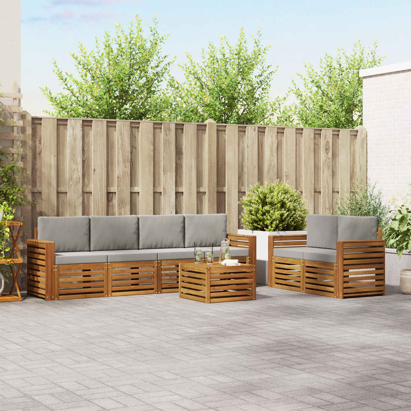 Set di divani da esterno 7 pcs Grigio Naturale e Chiaro | homemem39
