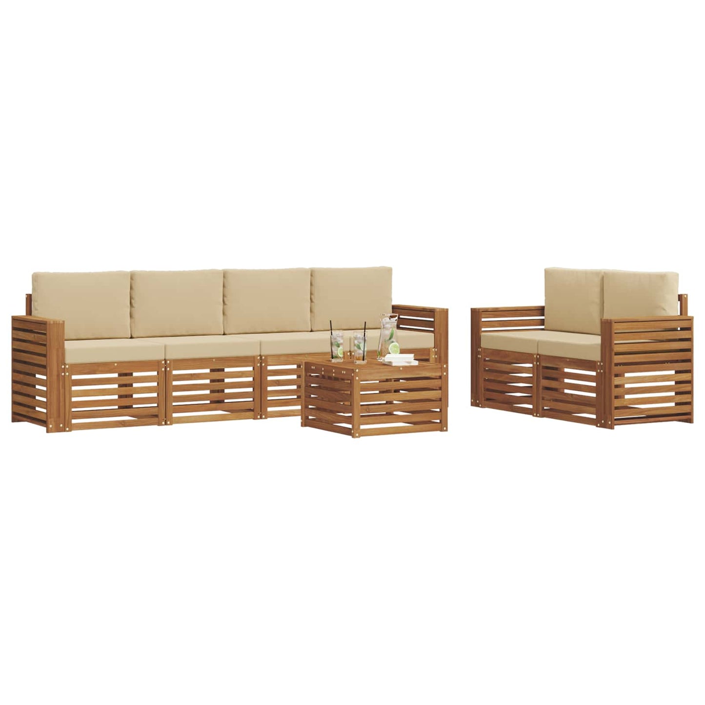 Set di divani da esterno con cuscino 7 pcs Naturale e Beige | homemem39