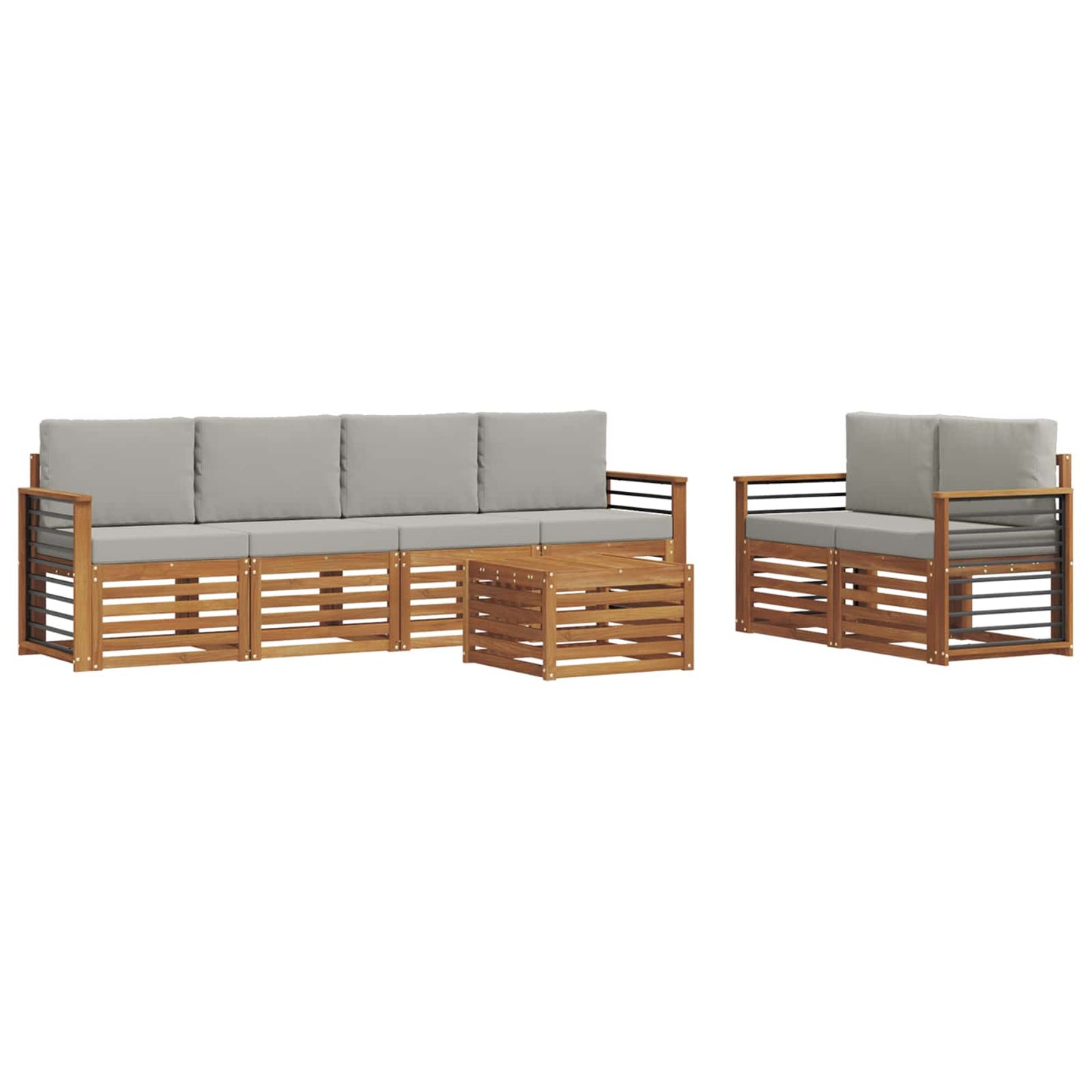 Set di divani da esterno 7 pcs Grigio Naturale e Chiaro | homemem39