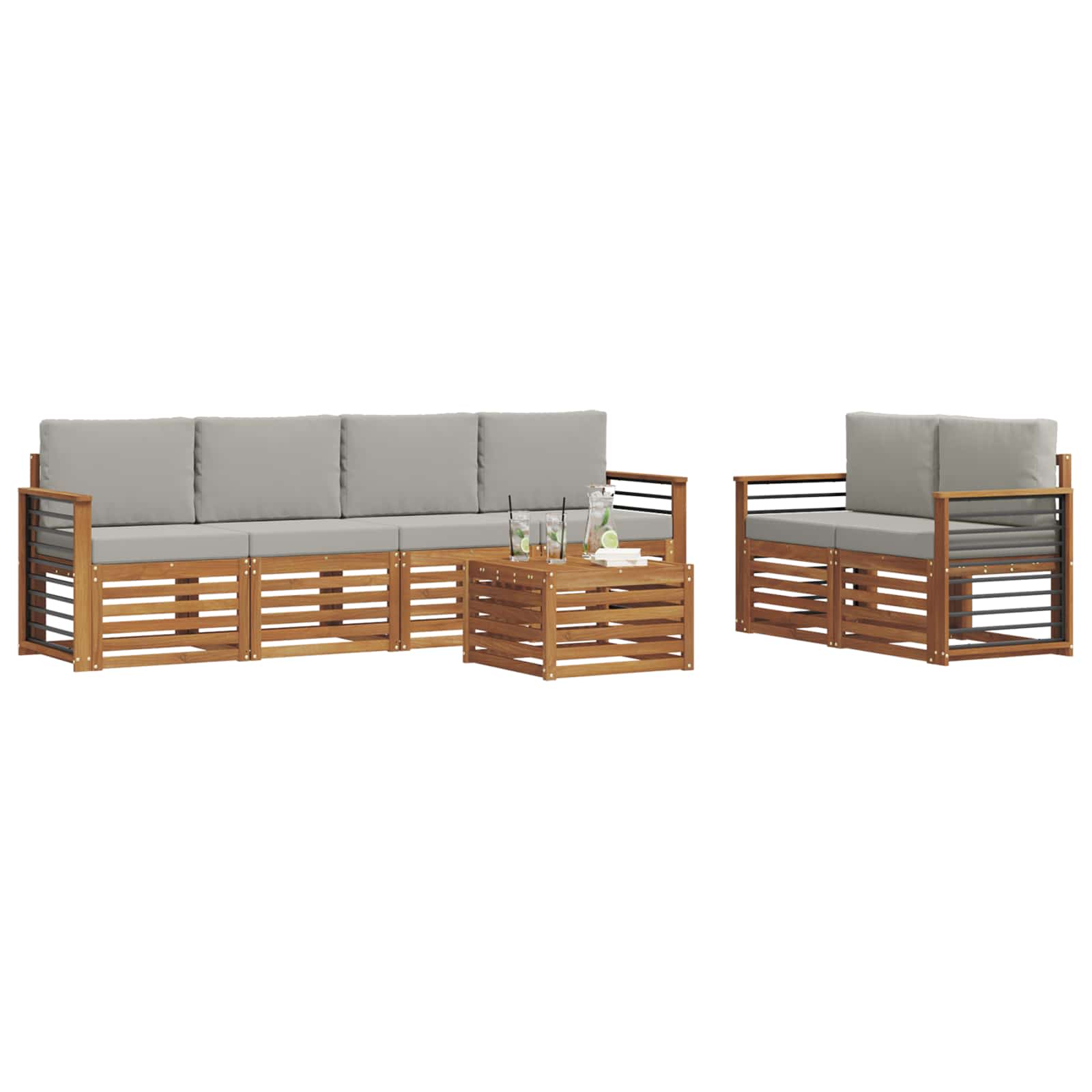 Set di divani da esterno 7 pcs Grigio Naturale e Chiaro | homemem39