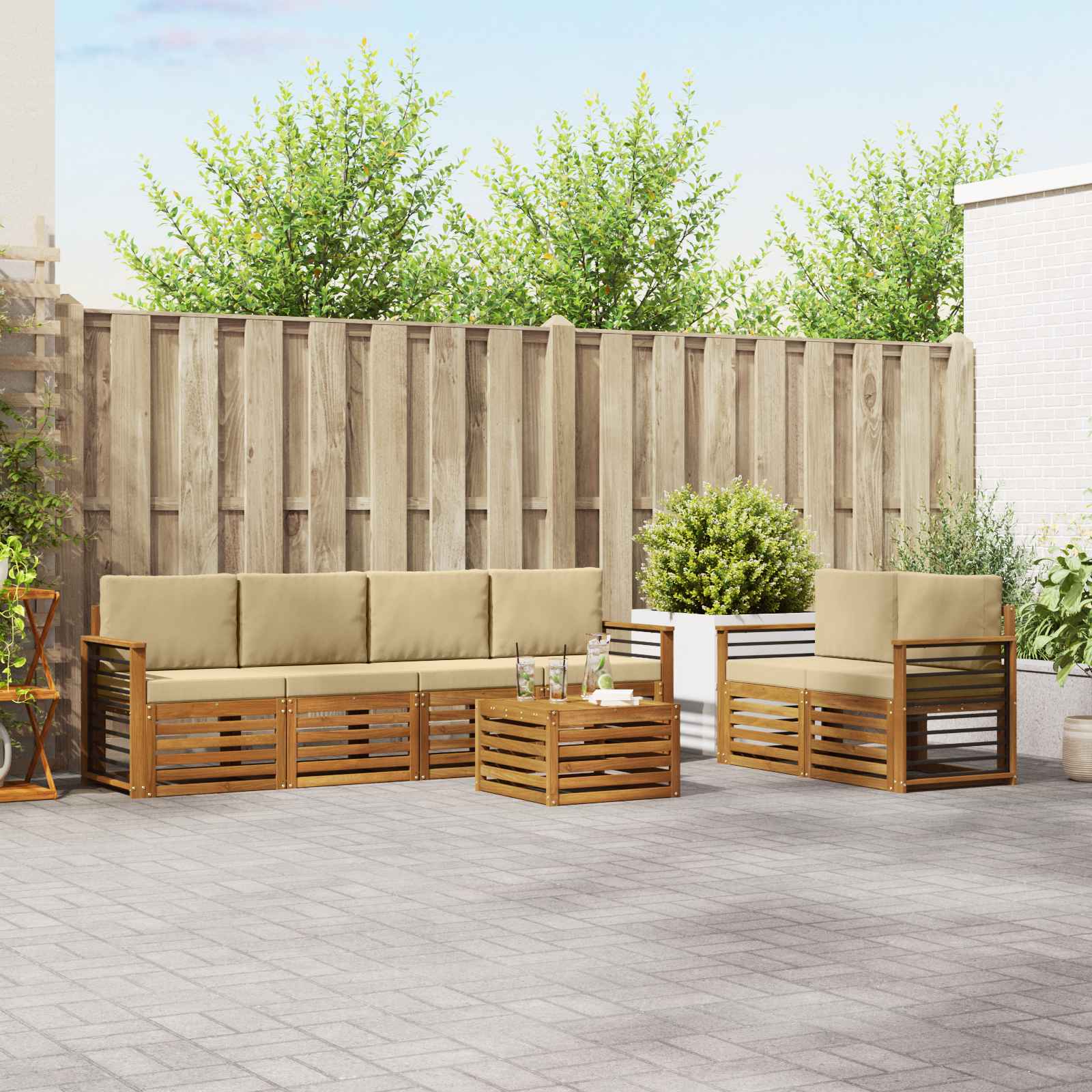Set di divani da esterno con cuscino 7 pcs Naturale e Beige | homemem39