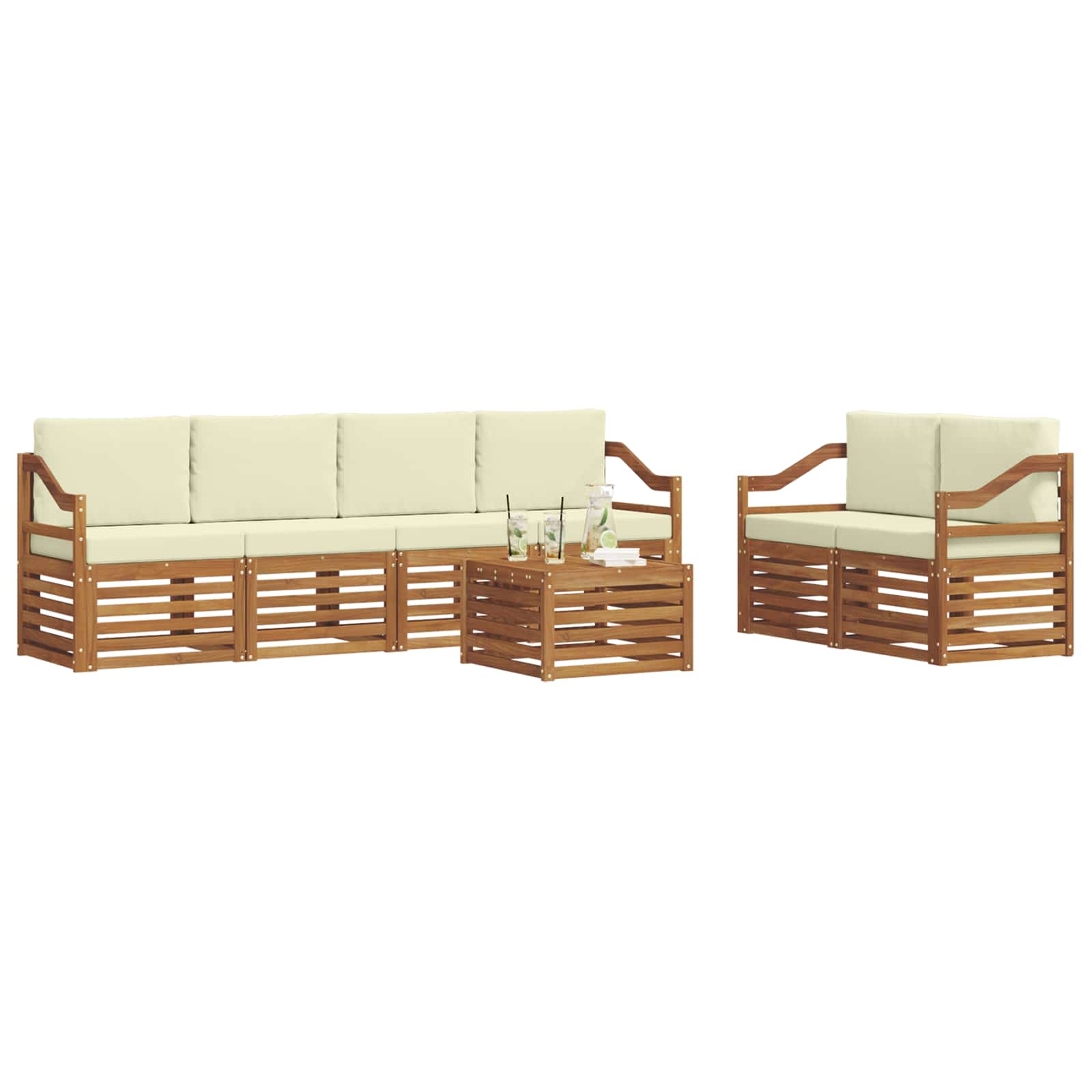 Set di divani da esterno con cuscino 7 pcs Naturale e Crema | homemem39