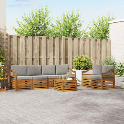Set di divani da esterno 7 pcs Grigio Naturale e Chiaro