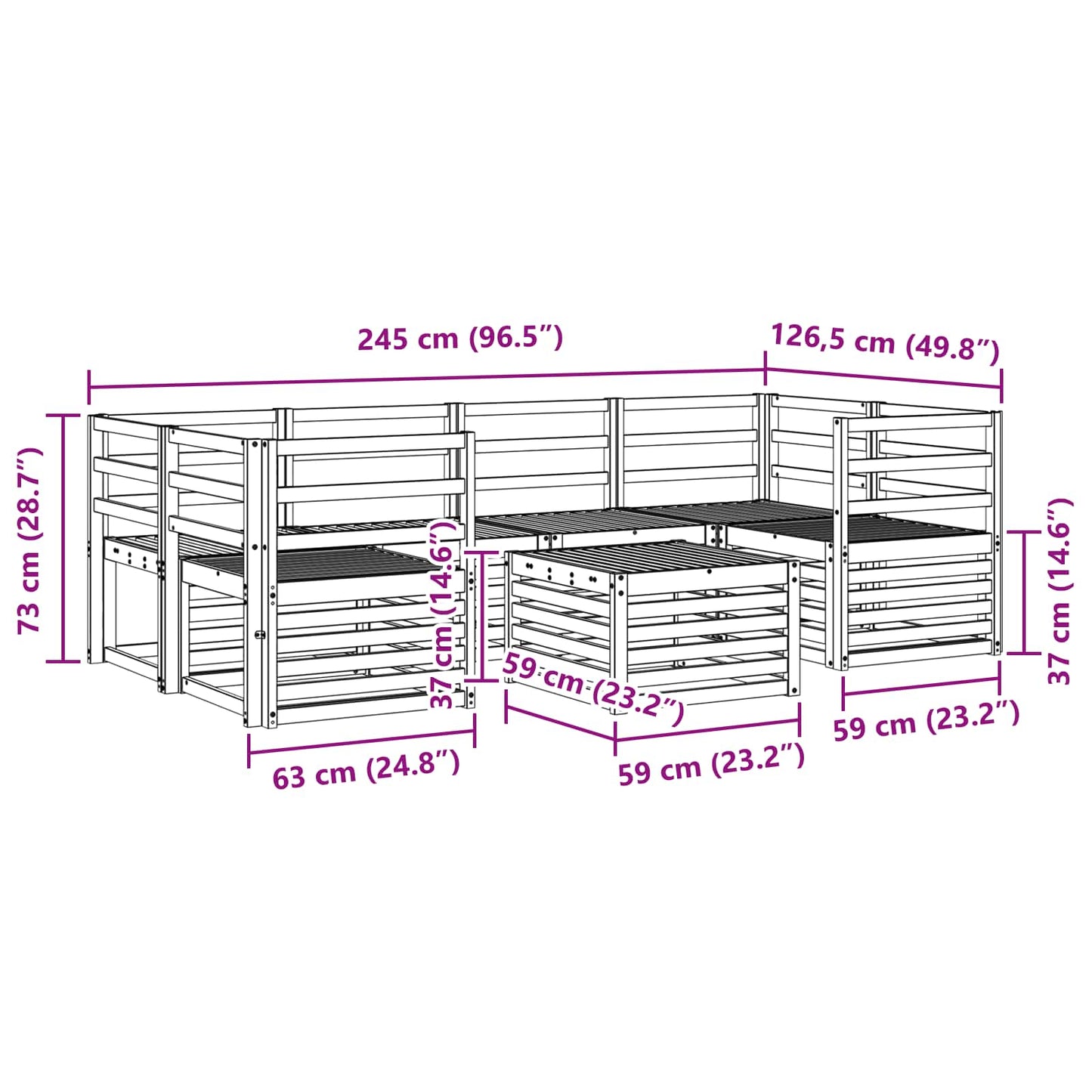 Set di divani da esterno 7 pcs Naturale | homemem39