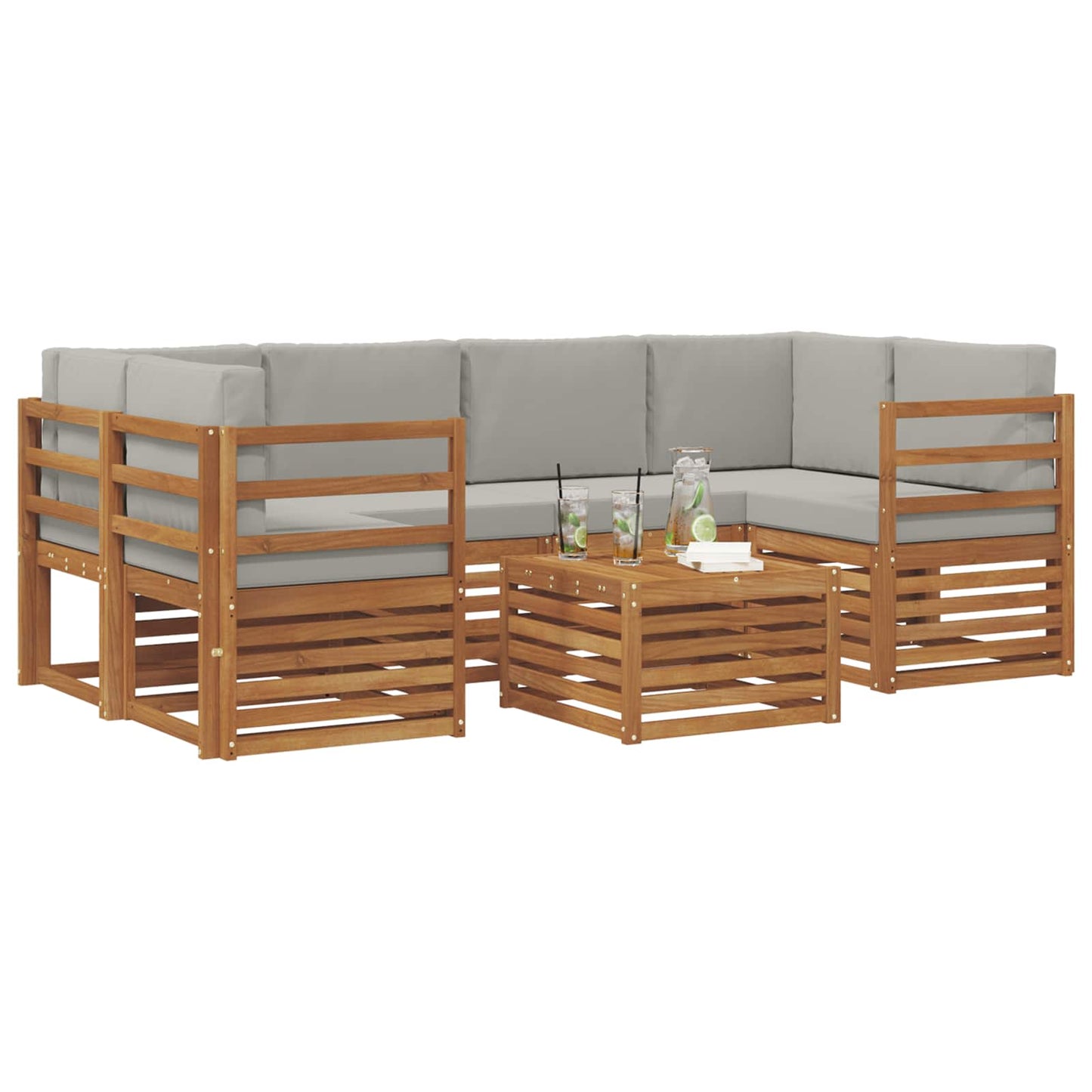 Set di divani da esterno 7 pcs Grigio Naturale e Chiaro | homemem39