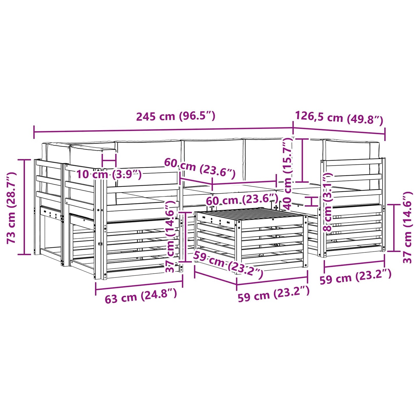 Set di divani da esterno 7 pcs Grigio Naturale e Chiaro | homemem39