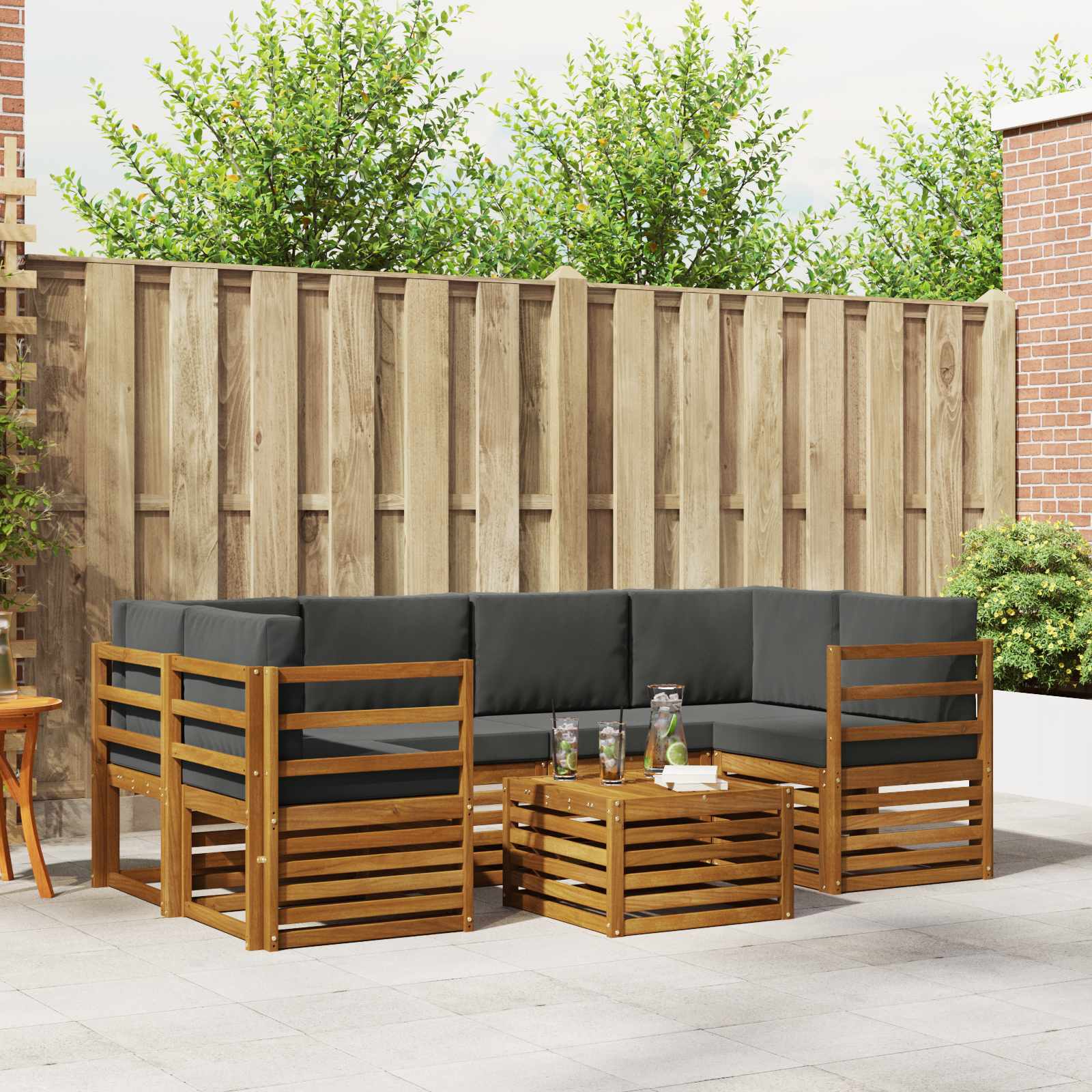 Set di divani da esterno con cuscino 7 pcs Naturale e Antracite | homemem39